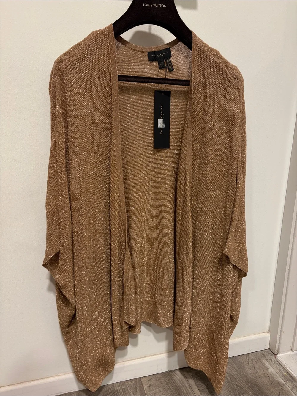 Donna Karan Bronze Metallic Open-Front Draped Shrug